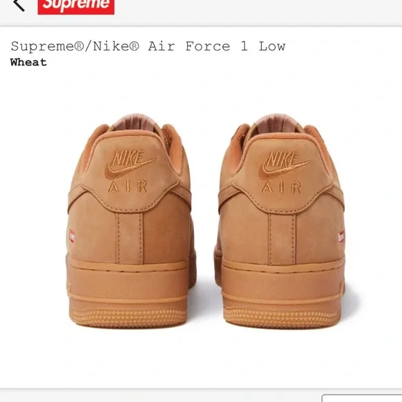 SOLD - NWT Supreme x Nike Air Force 1 Low in Wheat - Picture 4 of 5